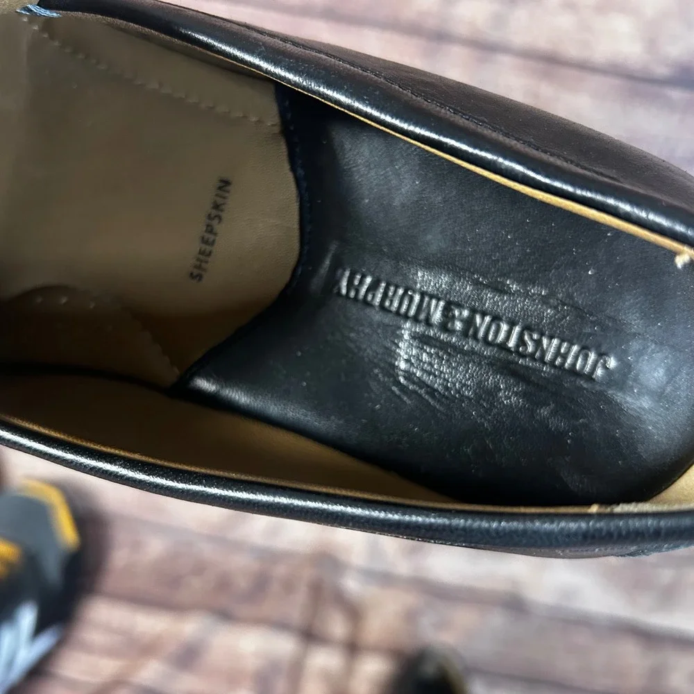 Johnston & Murphy Mens Black Leather Sheepskin Lining Moc Toe Loafers 10.5 M